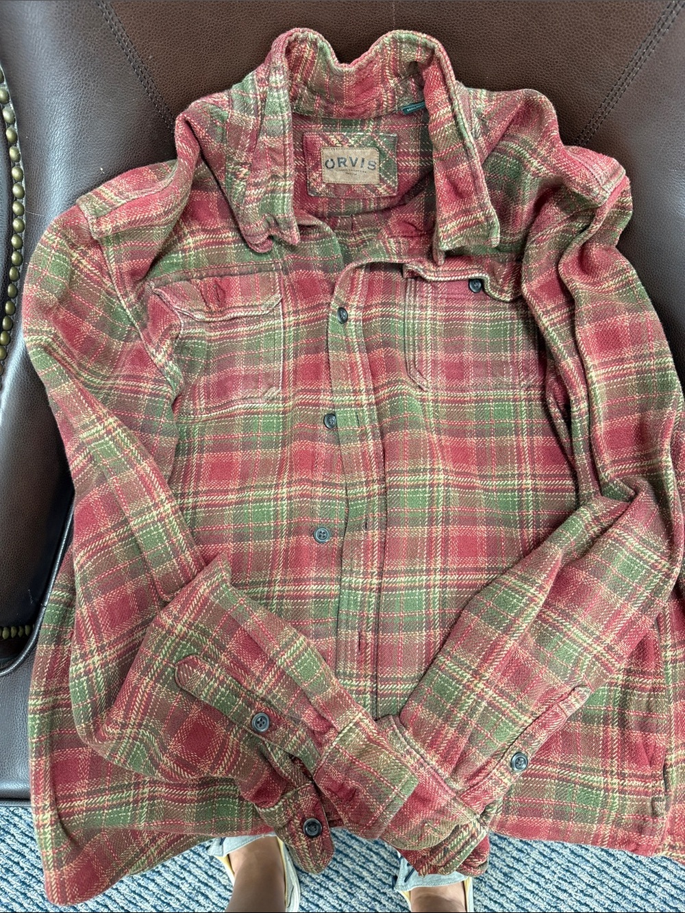 Orvis Red and Green Plaid Button-Up Shirt Jacket